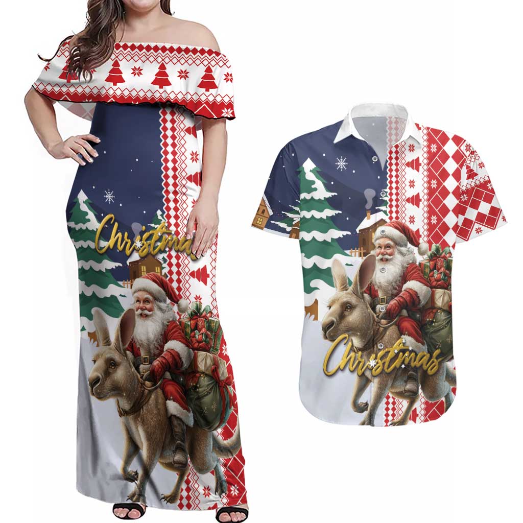 Kangaroo Australia Christmas Couples Matching Off Shoulder Maxi Dress and Hawaiian Shirt Xmas Pattern