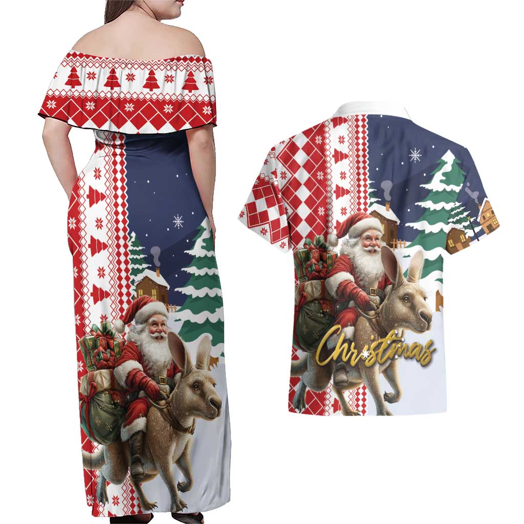Kangaroo Australia Christmas Couples Matching Off Shoulder Maxi Dress and Hawaiian Shirt Xmas Pattern