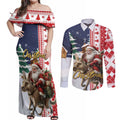 Kangaroo Australia Christmas Couples Matching Off Shoulder Maxi Dress and Long Sleeve Button Shirt Xmas Pattern