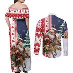 Kangaroo Australia Christmas Couples Matching Off Shoulder Maxi Dress and Long Sleeve Button Shirt Xmas Pattern