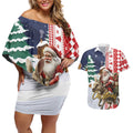 Kangaroo Australia Christmas Couples Matching Off Shoulder Short Dress and Hawaiian Shirt Xmas Pattern