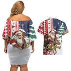 Kangaroo Australia Christmas Couples Matching Off Shoulder Short Dress and Hawaiian Shirt Xmas Pattern