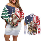 Kangaroo Australia Christmas Couples Matching Off Shoulder Short Dress and Long Sleeve Button Shirt Xmas Pattern