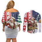 Kangaroo Australia Christmas Couples Matching Off Shoulder Short Dress and Long Sleeve Button Shirt Xmas Pattern