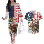 Kangaroo Australia Christmas Couples Matching Off The Shoulder Long Sleeve Dress and Hawaiian Shirt Xmas Pattern