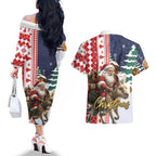 Kangaroo Australia Christmas Couples Matching Off The Shoulder Long Sleeve Dress and Hawaiian Shirt Xmas Pattern