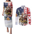 Kangaroo Australia Christmas Couples Matching Puletasi and Long Sleeve Button Shirt Xmas Pattern