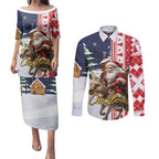 Kangaroo Australia Christmas Couples Matching Puletasi and Long Sleeve Button Shirt Xmas Pattern