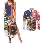 Kangaroo Australia Christmas Couples Matching Summer Maxi Dress and Long Sleeve Button Shirt Xmas Pattern