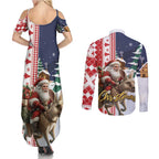 Kangaroo Australia Christmas Couples Matching Summer Maxi Dress and Long Sleeve Button Shirt Xmas Pattern