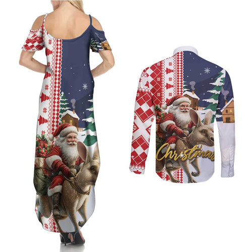 Kangaroo Australia Christmas Couples Matching Summer Maxi Dress and Long Sleeve Button Shirt Xmas Pattern