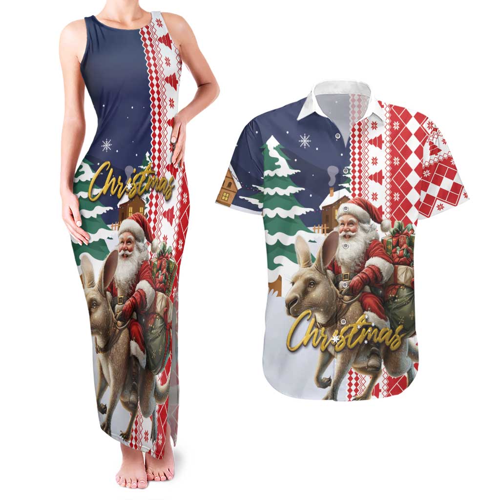 Kangaroo Australia Christmas Couples Matching Tank Maxi Dress and Hawaiian Shirt Xmas Pattern