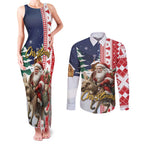 Kangaroo Australia Christmas Couples Matching Tank Maxi Dress and Long Sleeve Button Shirt Xmas Pattern