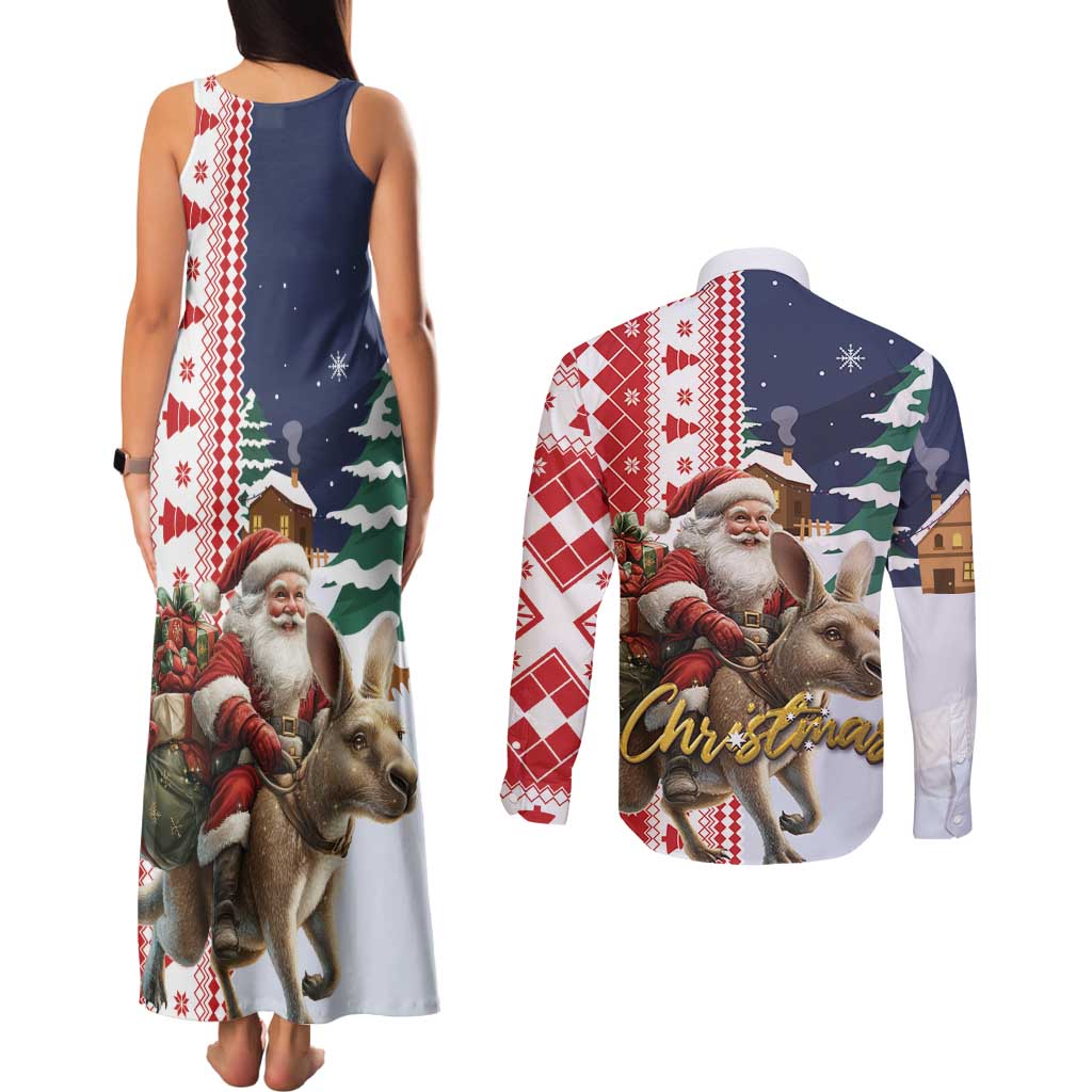 Kangaroo Australia Christmas Couples Matching Tank Maxi Dress and Long Sleeve Button Shirt Xmas Pattern