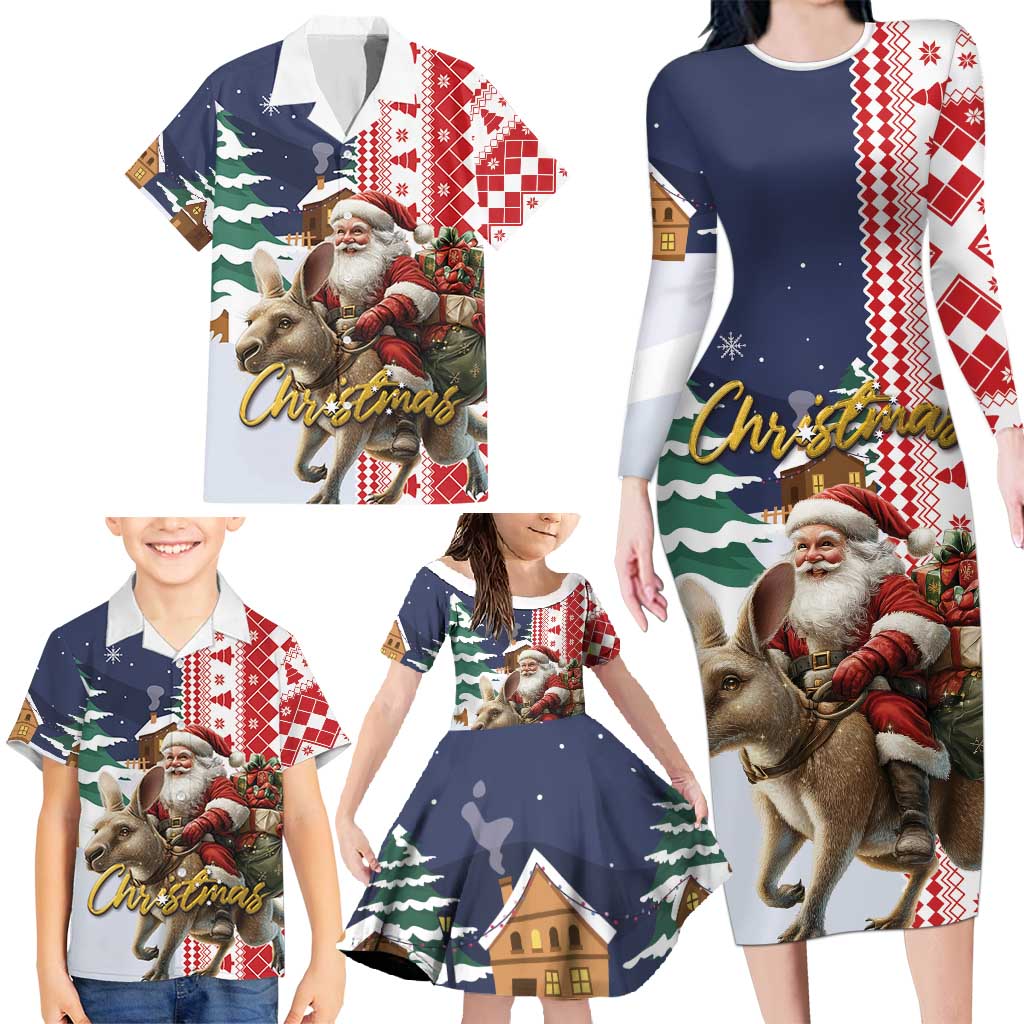 Kangaroo Australia Christmas Family Matching Long Sleeve Bodycon Dress and Hawaiian Shirt Xmas Pattern