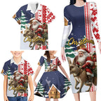 Kangaroo Australia Christmas Family Matching Long Sleeve Bodycon Dress and Hawaiian Shirt Xmas Pattern