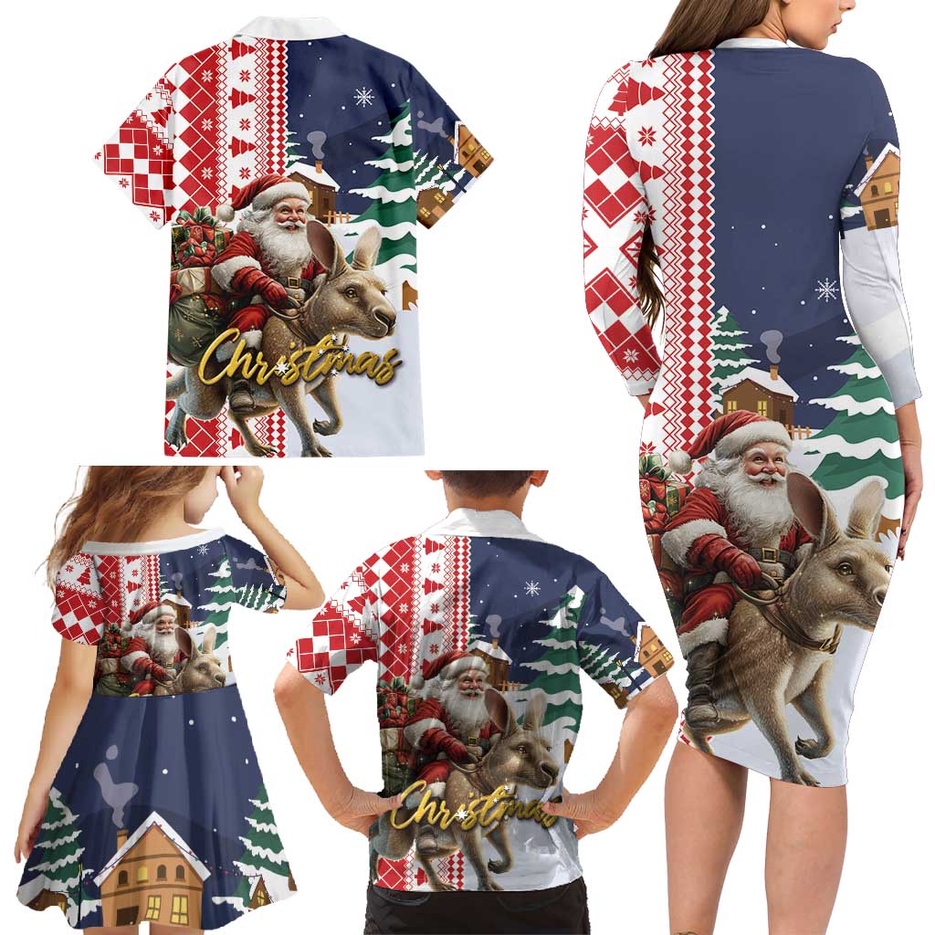 Kangaroo Australia Christmas Family Matching Long Sleeve Bodycon Dress and Hawaiian Shirt Xmas Pattern