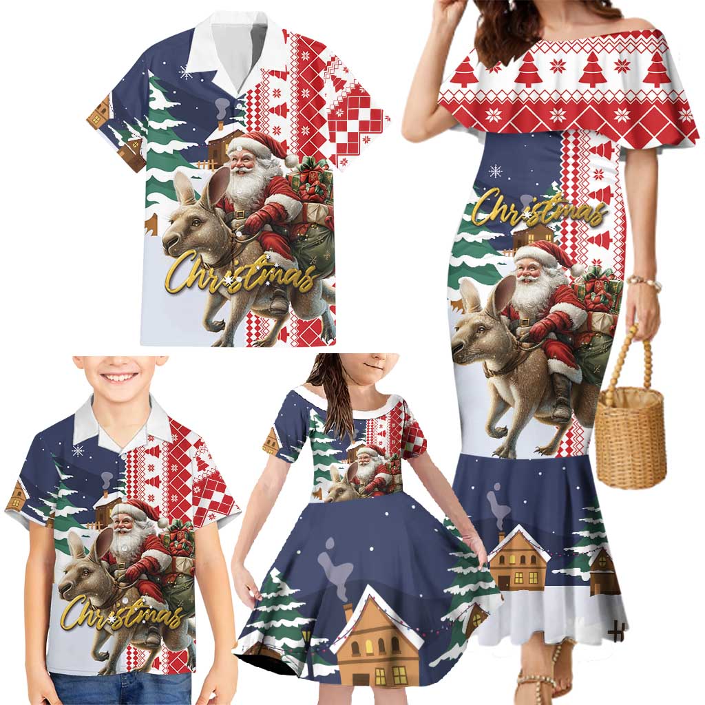 Kangaroo Australia Christmas Family Matching Mermaid Dress and Hawaiian Shirt Xmas Pattern