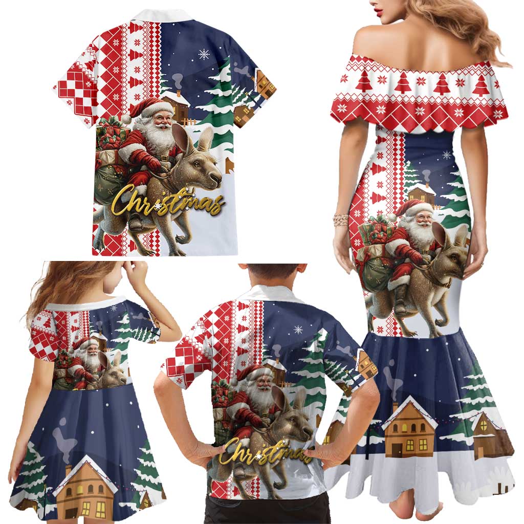 Kangaroo Australia Christmas Family Matching Mermaid Dress and Hawaiian Shirt Xmas Pattern