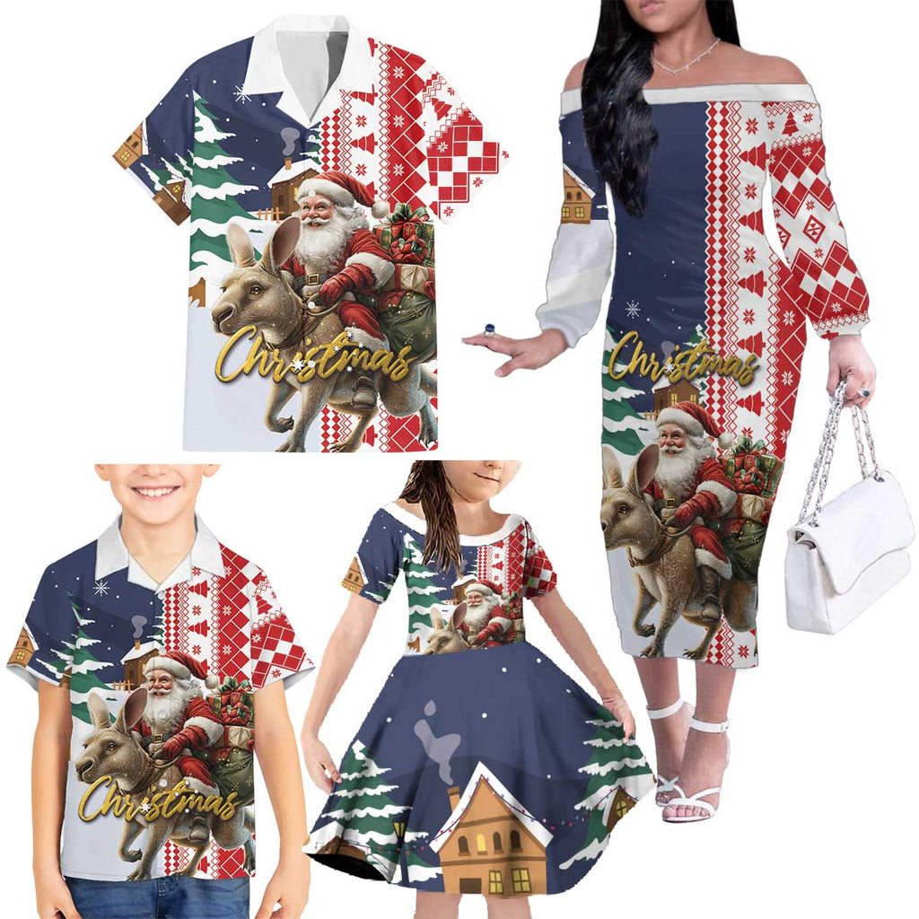 Kangaroo Australia Christmas Family Matching Off The Shoulder Long Sleeve Dress and Hawaiian Shirt Xmas Pattern