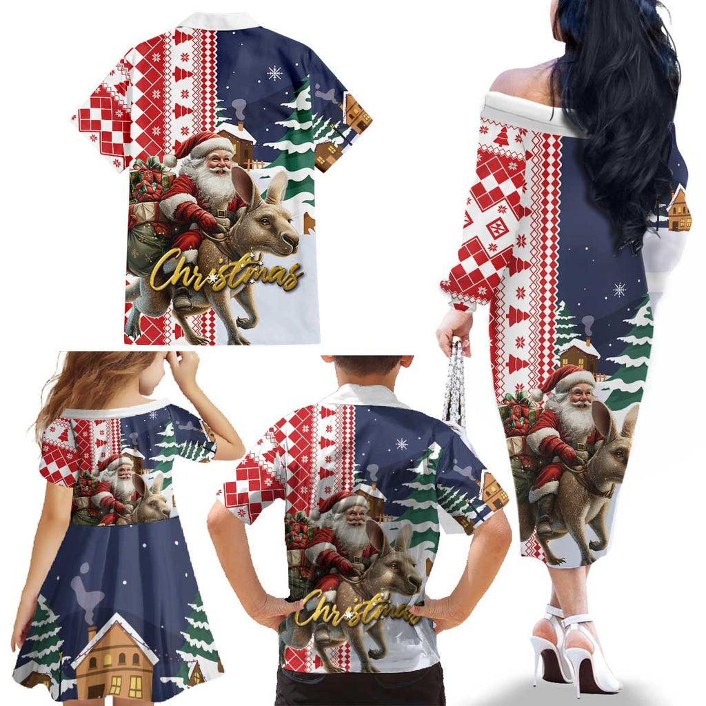 Kangaroo Australia Christmas Family Matching Off The Shoulder Long Sleeve Dress and Hawaiian Shirt Xmas Pattern