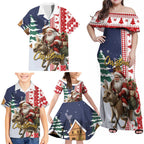 Kangaroo Australia Christmas Family Matching Off Shoulder Maxi Dress and Hawaiian Shirt Xmas Pattern
