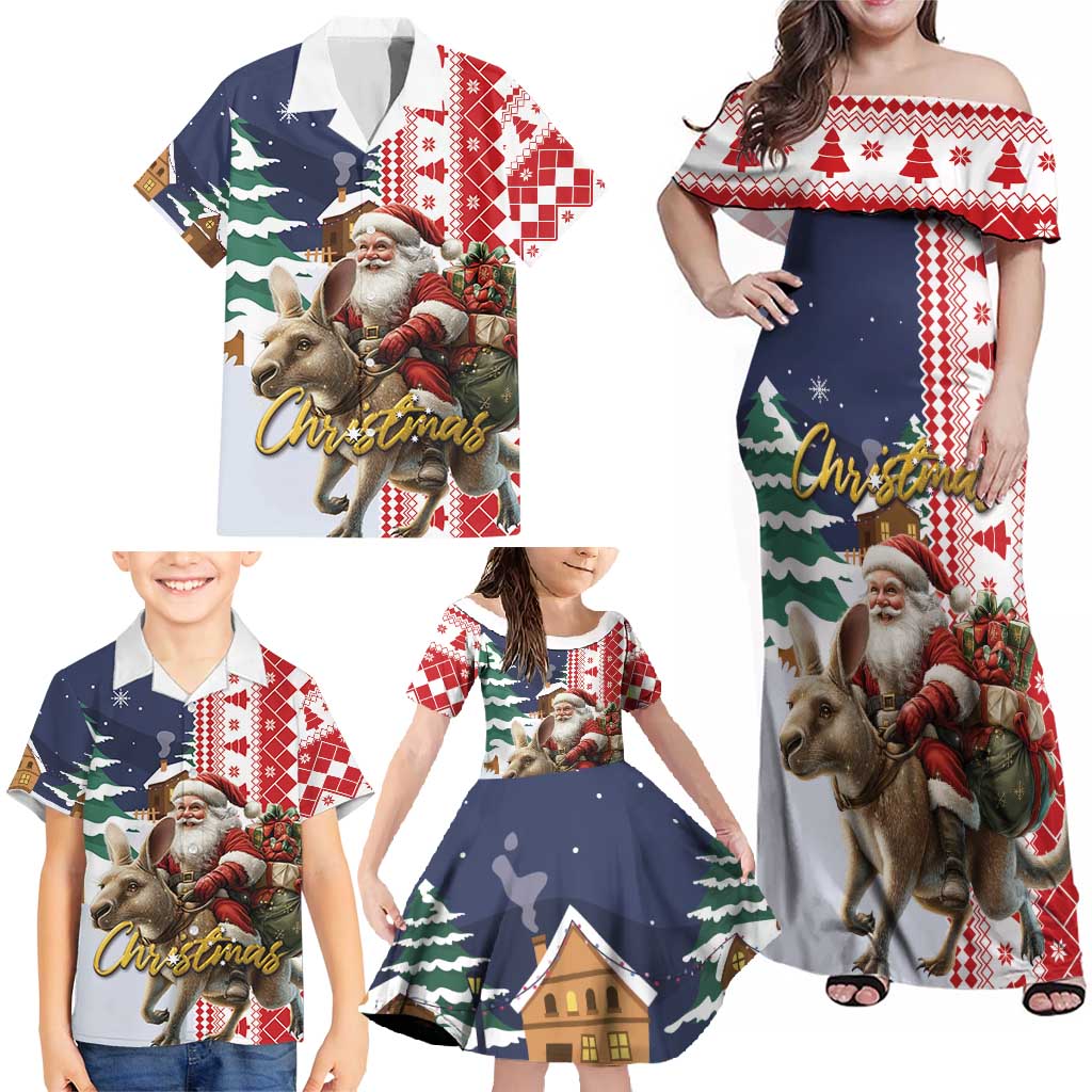 Kangaroo Australia Christmas Family Matching Off Shoulder Maxi Dress and Hawaiian Shirt Xmas Pattern