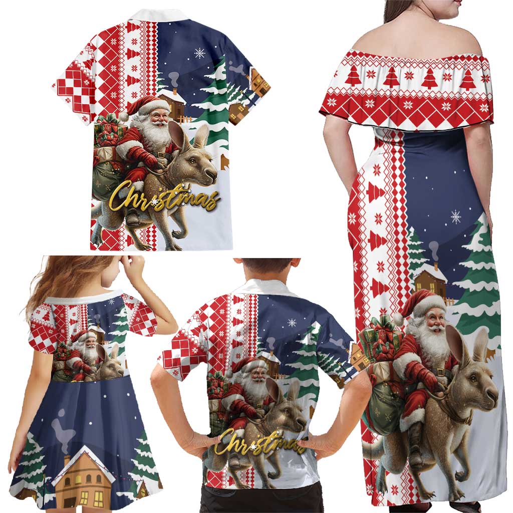 Kangaroo Australia Christmas Family Matching Off Shoulder Maxi Dress and Hawaiian Shirt Xmas Pattern