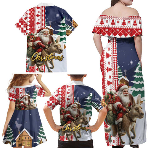 Kangaroo Australia Christmas Family Matching Off Shoulder Maxi Dress and Hawaiian Shirt Xmas Pattern