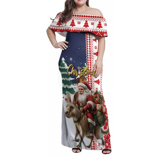 Kangaroo Australia Christmas Family Matching Off Shoulder Maxi Dress and Hawaiian Shirt Xmas Pattern