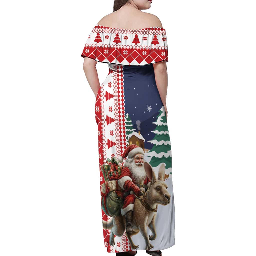 Kangaroo Australia Christmas Family Matching Off Shoulder Maxi Dress and Hawaiian Shirt Xmas Pattern