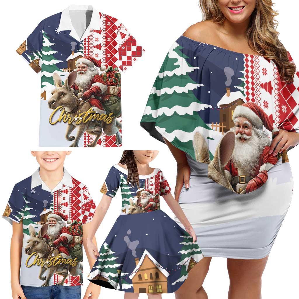 Kangaroo Australia Christmas Family Matching Off Shoulder Short Dress and Hawaiian Shirt Xmas Pattern