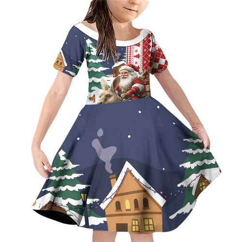 Kangaroo Australia Christmas Family Matching Off Shoulder Short Dress and Hawaiian Shirt Xmas Pattern