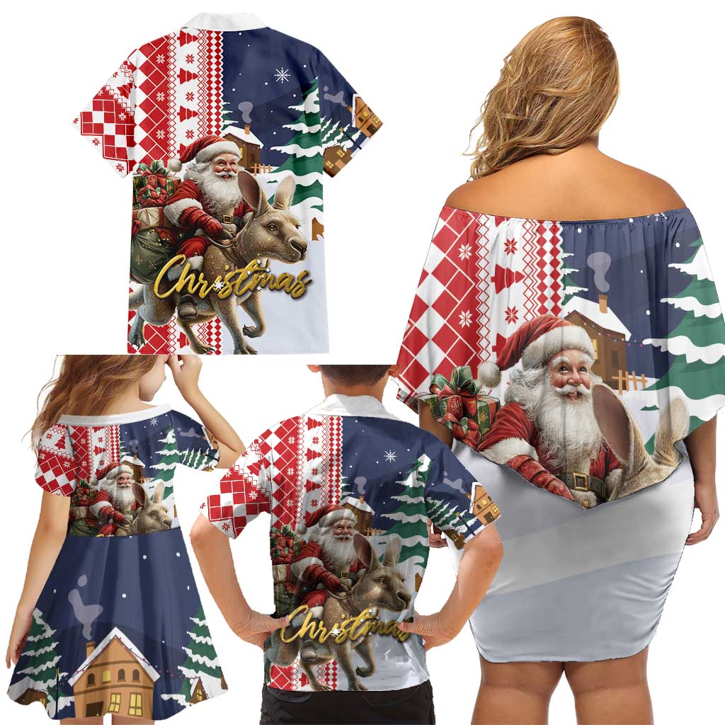 Kangaroo Australia Christmas Family Matching Off Shoulder Short Dress and Hawaiian Shirt Xmas Pattern