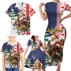 Kangaroo Australia Christmas Family Matching Short Sleeve Bodycon Dress and Hawaiian Shirt Xmas Pattern