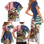 Kangaroo Australia Christmas Family Matching Short Sleeve Bodycon Dress and Hawaiian Shirt Xmas Pattern