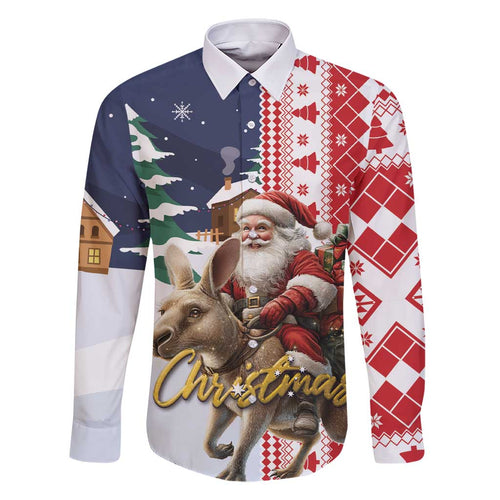 Kangaroo Australia Christmas Family Matching Short Sleeve Bodycon Dress and Hawaiian Shirt Xmas Pattern