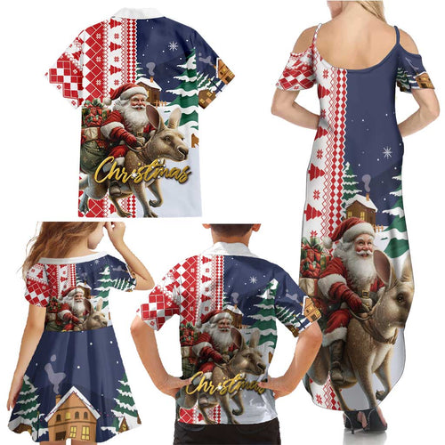 Kangaroo Australia Christmas Family Matching Summer Maxi Dress and Hawaiian Shirt Xmas Pattern