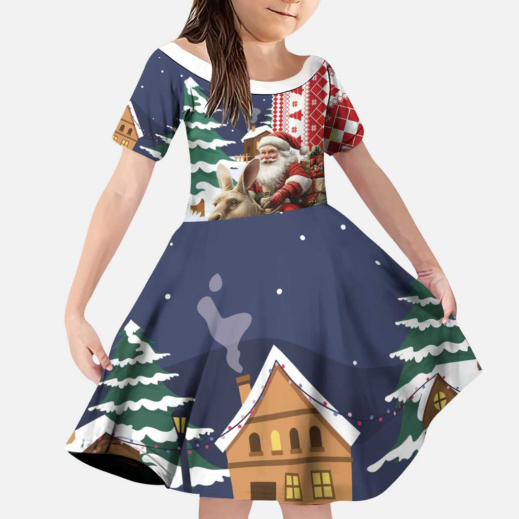 Kangaroo Australia Christmas Kid Short Sleeve Dress Xmas Pattern