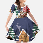 Kangaroo Australia Christmas Kid Short Sleeve Dress Xmas Pattern