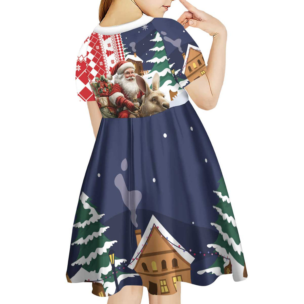 Kangaroo Australia Christmas Kid Short Sleeve Dress Xmas Pattern