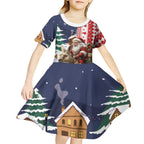 Kangaroo Australia Christmas Kid Short Sleeve Dress Xmas Pattern