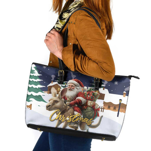 Kangaroo Australia Christmas Leather Tote Bag Xmas Pattern