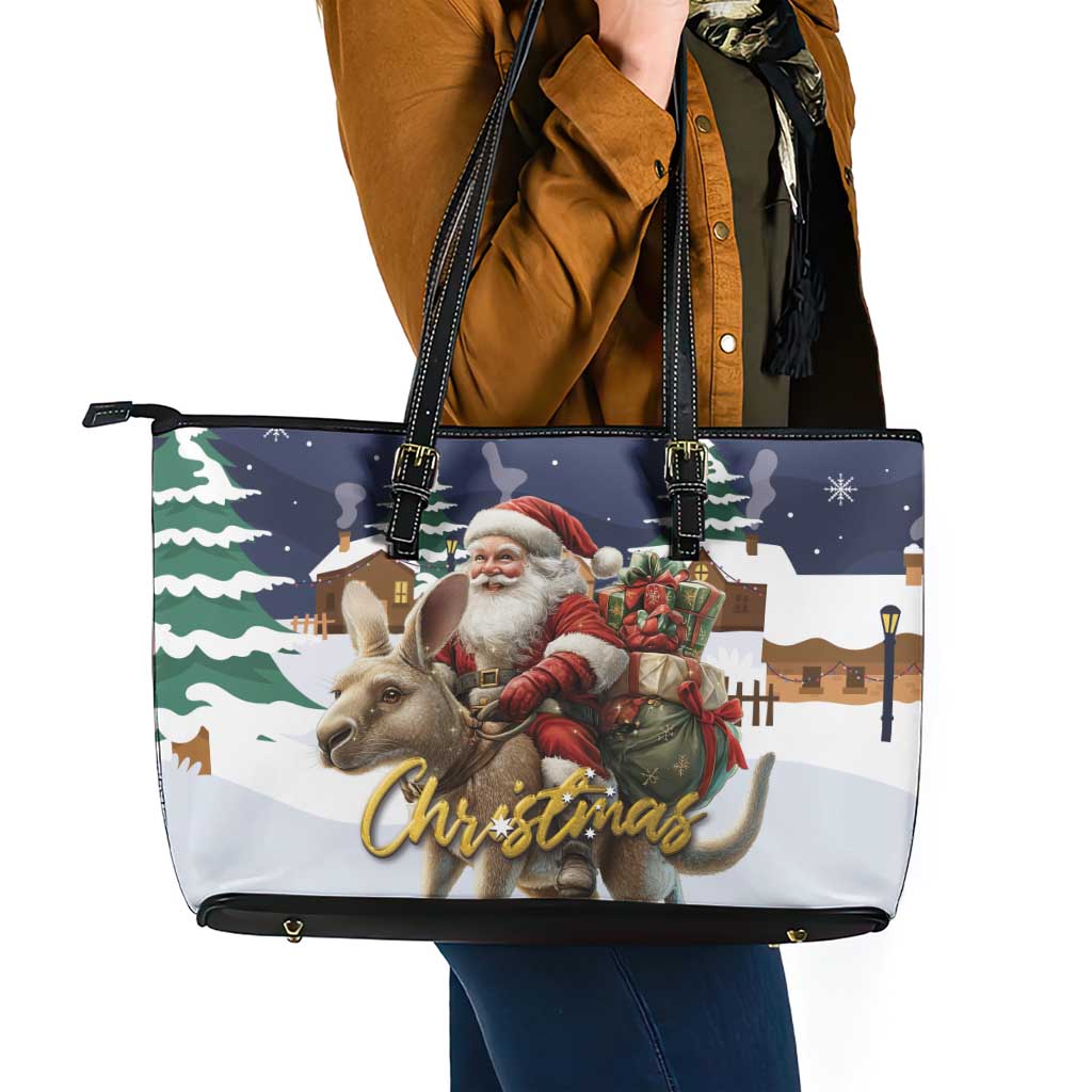 Kangaroo Australia Christmas Leather Tote Bag Xmas Pattern