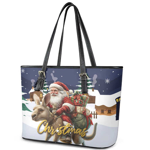 Kangaroo Australia Christmas Leather Tote Bag Xmas Pattern