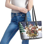 Kangaroo Australia Christmas Leather Tote Bag Xmas Pattern