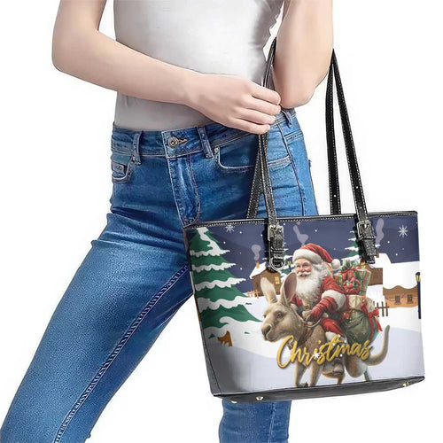 Kangaroo Australia Christmas Leather Tote Bag Xmas Pattern