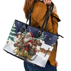 Kangaroo Australia Christmas Leather Tote Bag Xmas Pattern