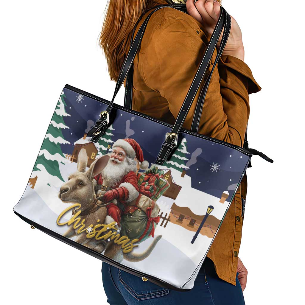 Kangaroo Australia Christmas Leather Tote Bag Xmas Pattern