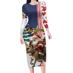 Kangaroo Australia Christmas Long Sleeve Bodycon Dress Xmas Pattern
